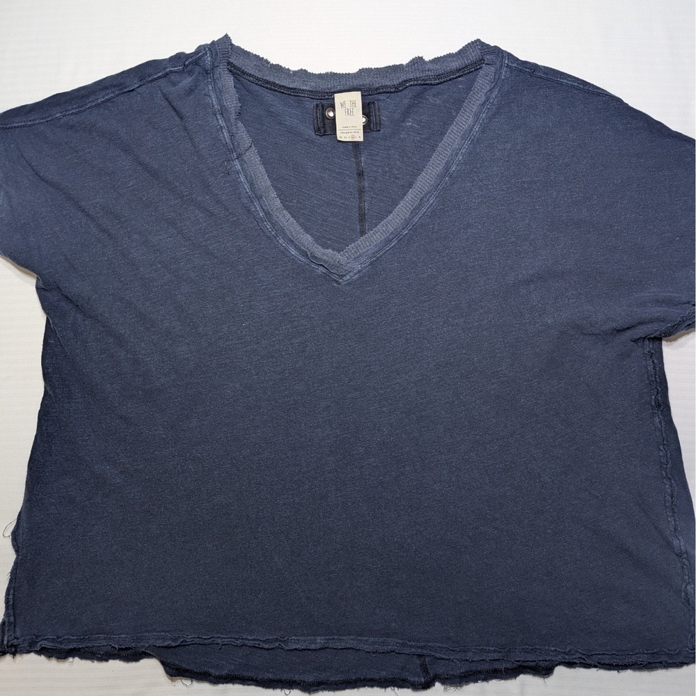 We The Free Women Linen Cotton V-Neck Slouchy High-Low TShirt‎ Size M Black Gray